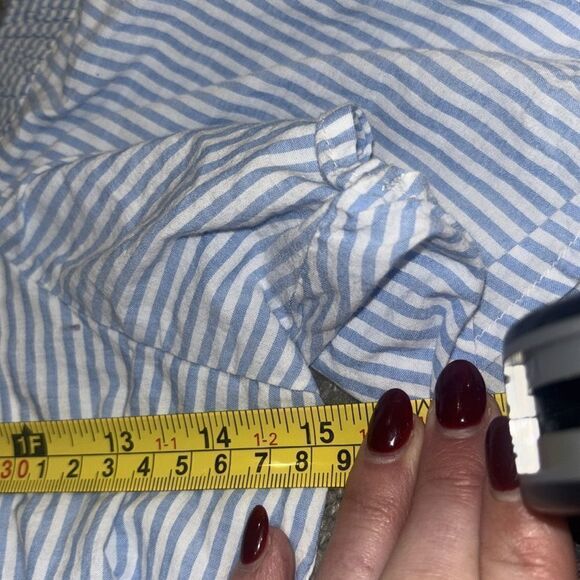 LOFT Blue/White Eyelet Seersucker Stripe Square Neck Top Sz MP NWOT - Picture 9 of 10